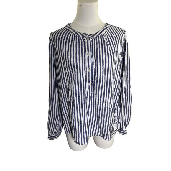 Universal Thread Striped Cotton Shirt M Blue White Button Front European Summer - Picture 1 of 9